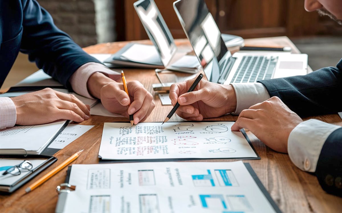 Real estate investors analyzing the numbers of an investment