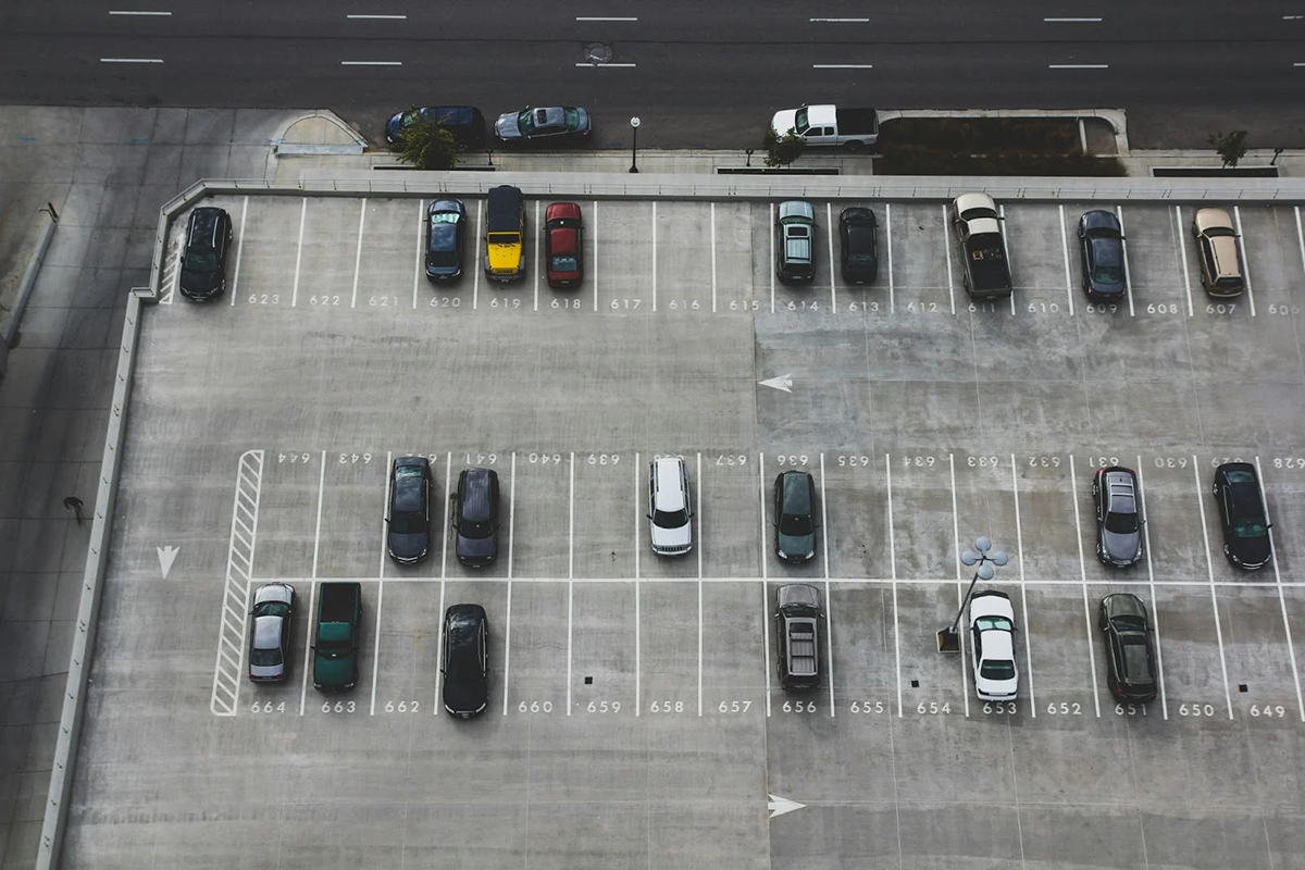 Aerial view of a parking lot