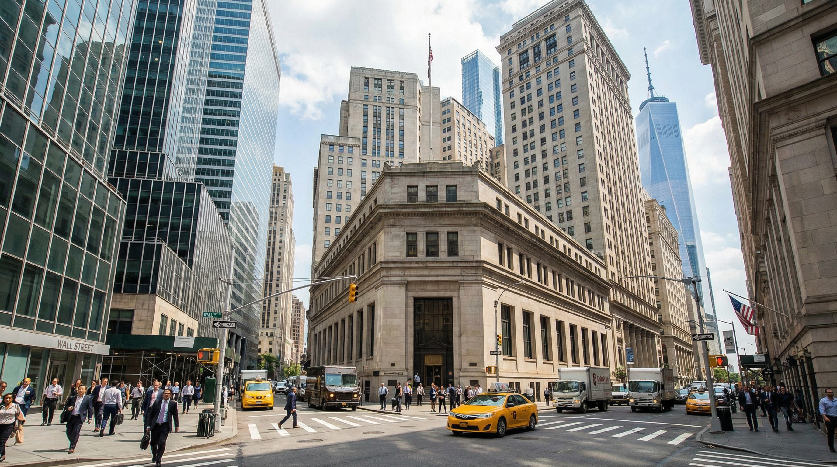 A view of the Financial district on a busy day 
