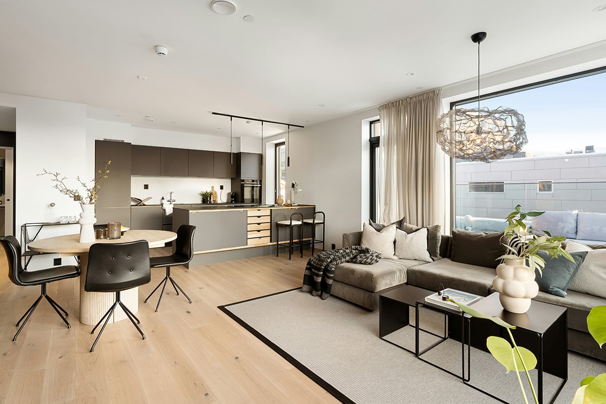 The interior of a modern apartment with good natural lighting