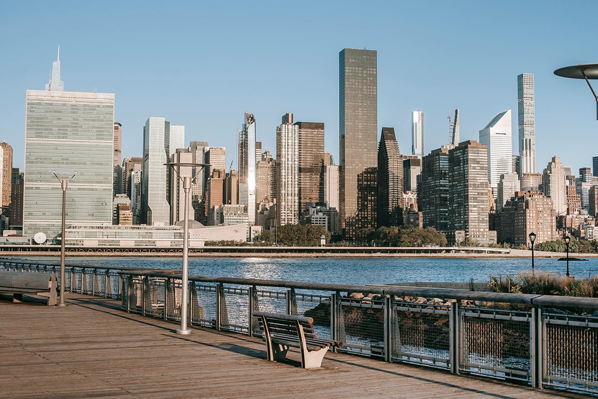 A view of the NYC skyline from across the river