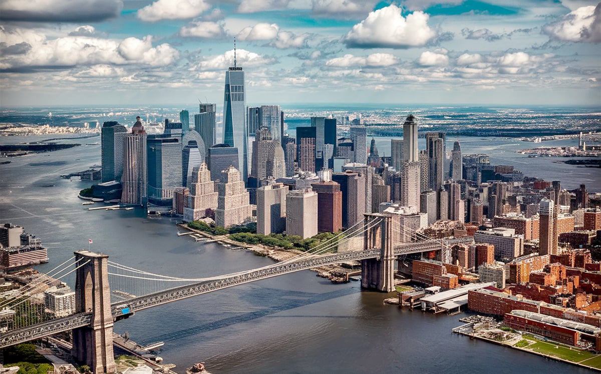 A view of the Manhattan skyline on a sunny day