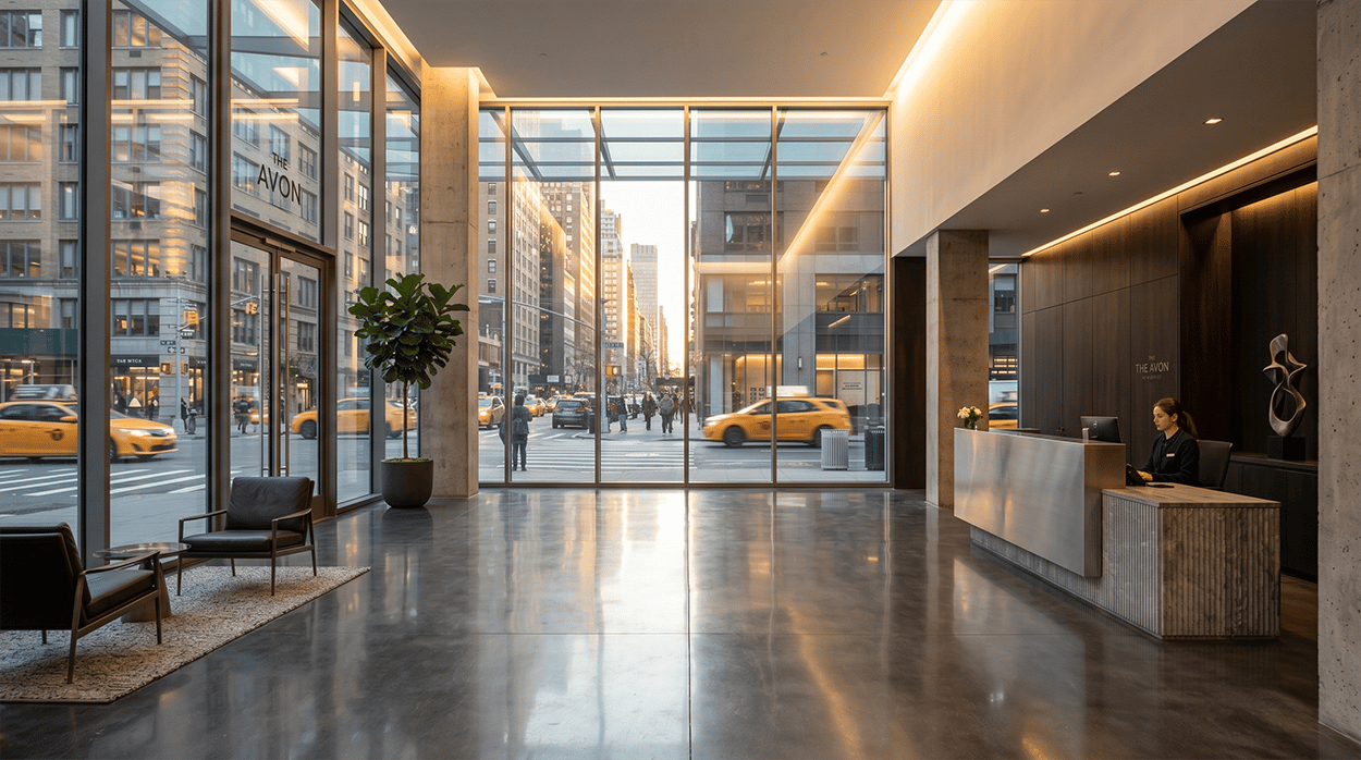 Modern condo lobby in NYC