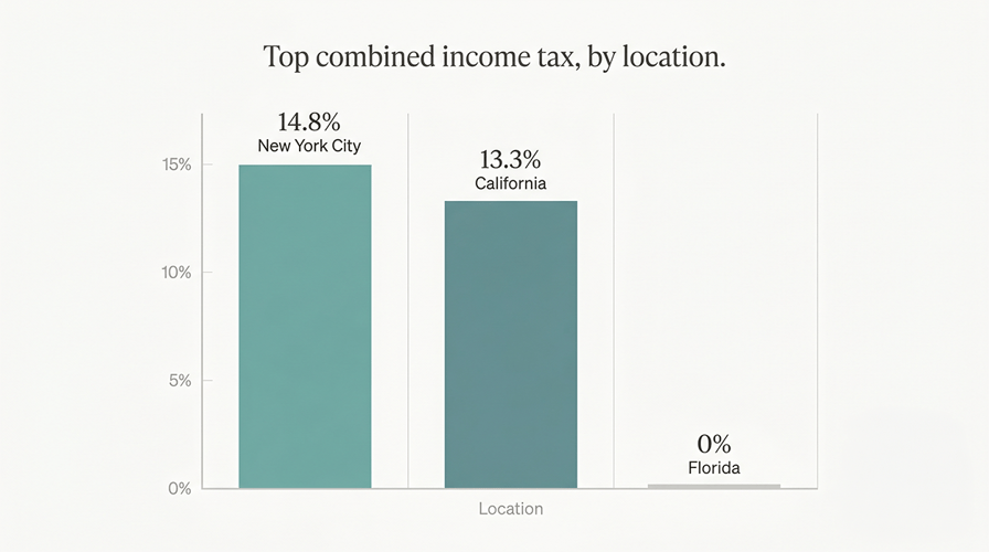 Top combined income tax by state