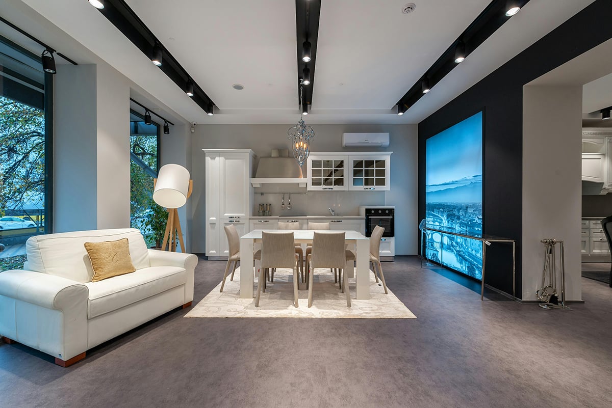 The interior of an NYC condo at dusk