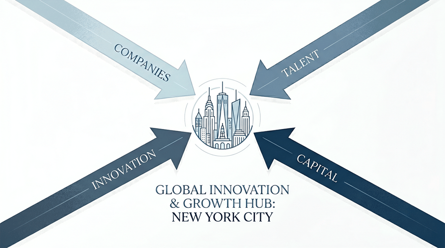 infographic showing four converging arrows labeled Companies Talent and Capital