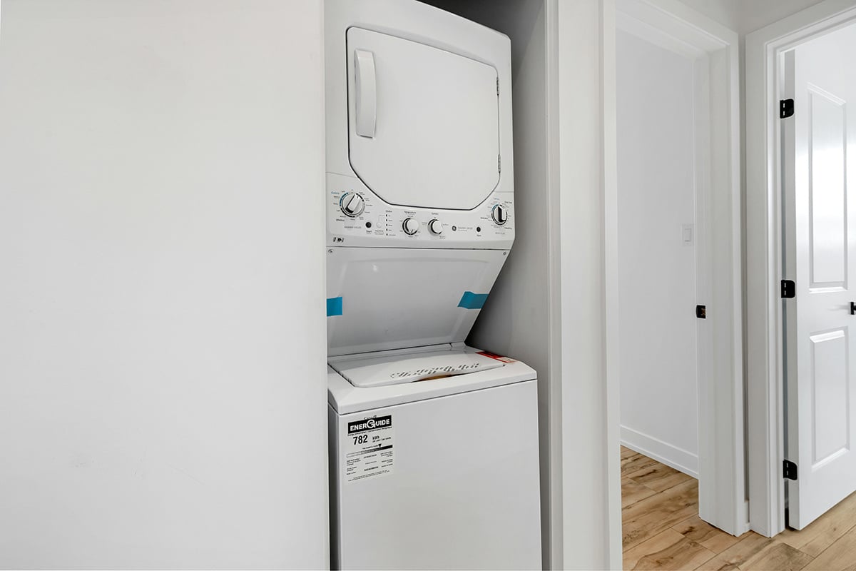 An In home washing machine and dryer in a new unit