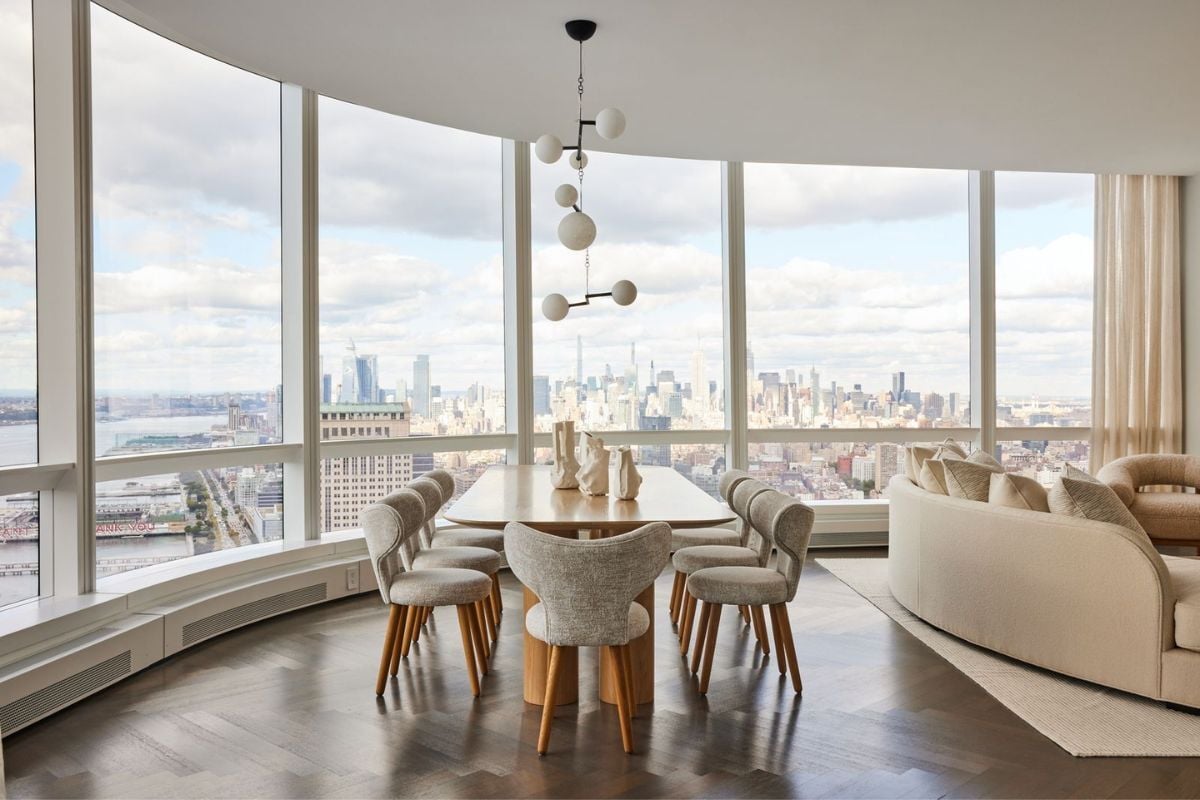 High-rise Manhattan apartment interior with natural light, and an example of luxury apartments in New York styling.